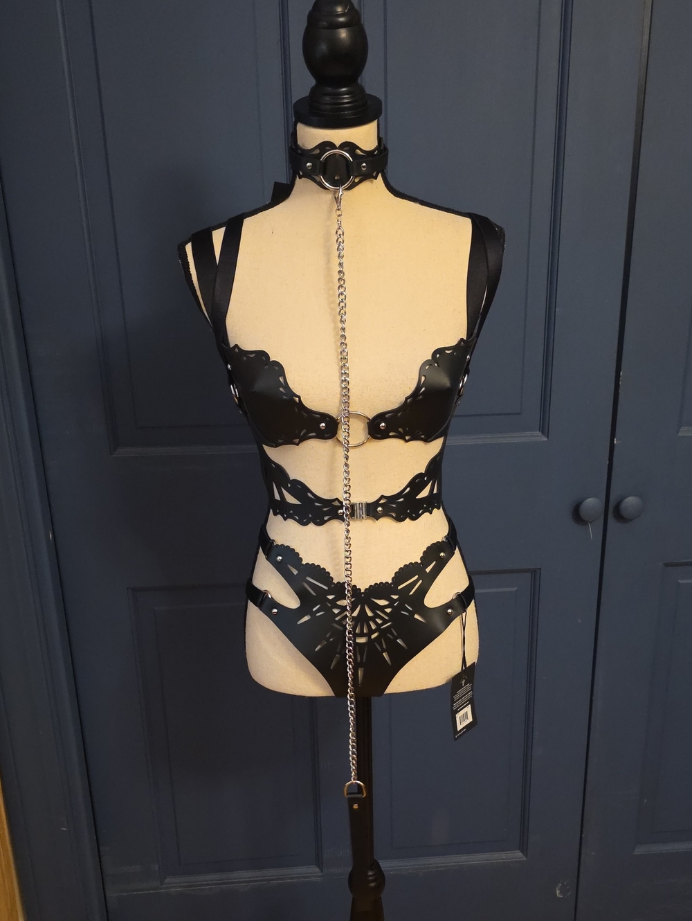 NWT Thistle and Spire Ceto Vegan Leather Full Set: Collar Bra Harness 2 Panties